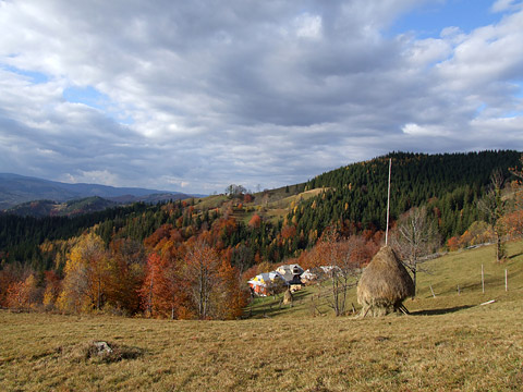 Ukrainian Carpathians, Kosiv region, autumn in a village side
